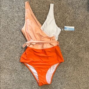 Cupshe Peach, White & Orange Swimsuit